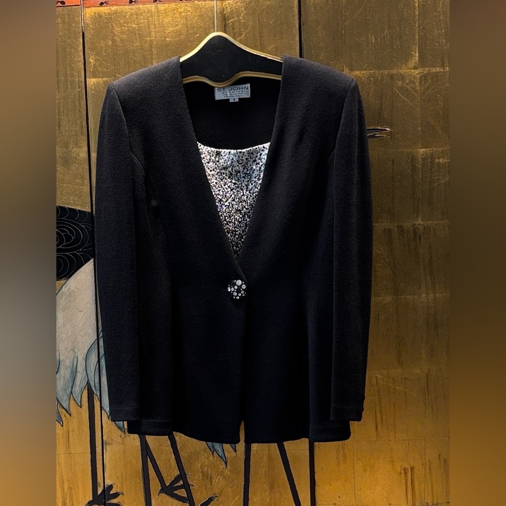 St. John Black Knit Blazer with Silver Accents